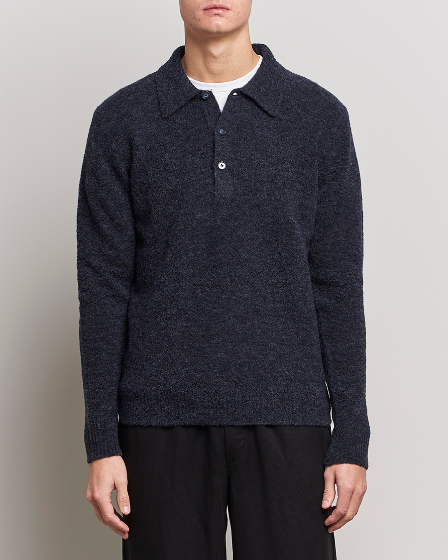 Homme | Pulls Et Tricots | NN07 | Alfie Boiled Wool Knitted Polo Blue Melange