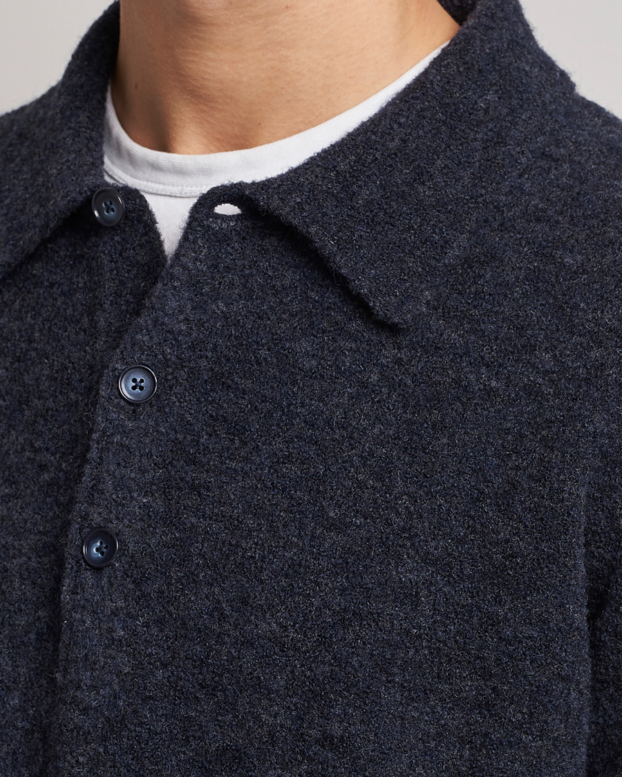 Homme | Pulls Et Tricots | NN07 | Alfie Boiled Wool Knitted Polo Blue Melange