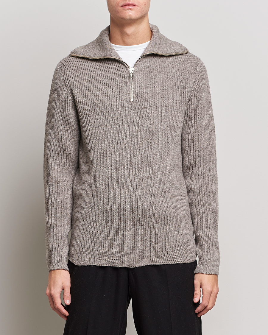 Homme | Pulls Et Tricots | NN07 | Holger Knitted Ribbed Half Zip Nature Melange