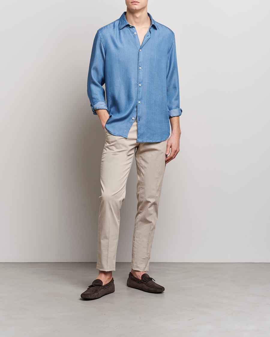 Homme | Chemises | Altea | Soft Lyocell Denim Shirt Light Indigo