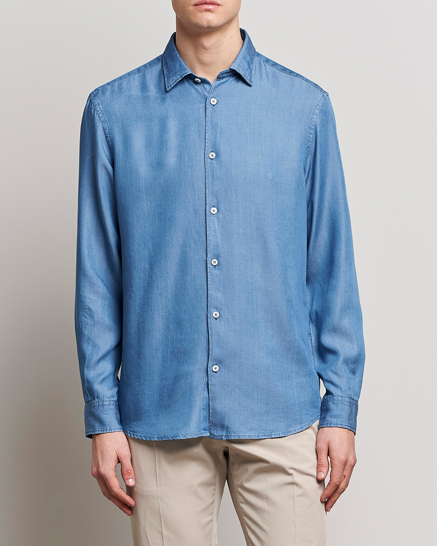 Homme | Chemises | Altea | Soft Lyocell Denim Shirt Light Indigo