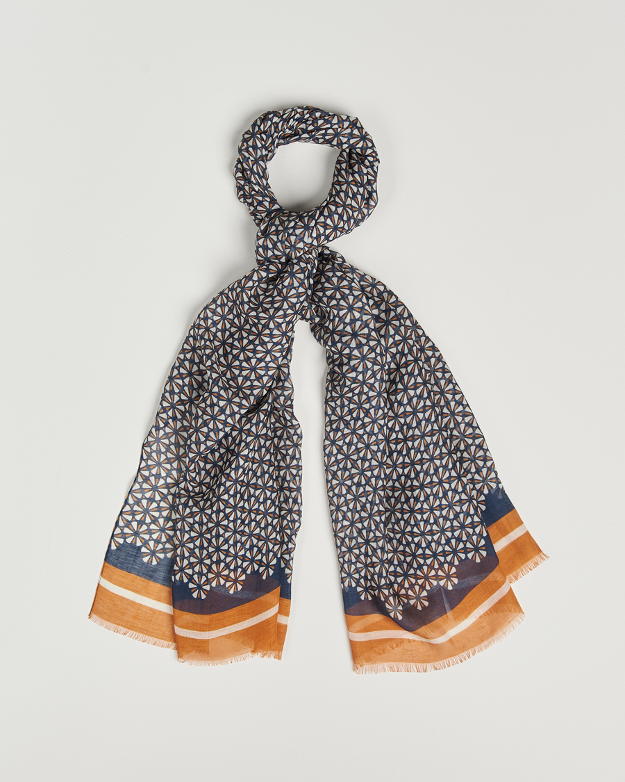 Homme | Altea Printed Linen Scarf Navy/Orange | Altea | Printed Linen Scarf Navy/Orange