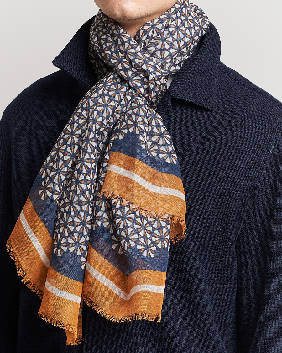 Homme | Altea Printed Linen Scarf Navy/Orange | Altea | Printed Linen Scarf Navy/Orange