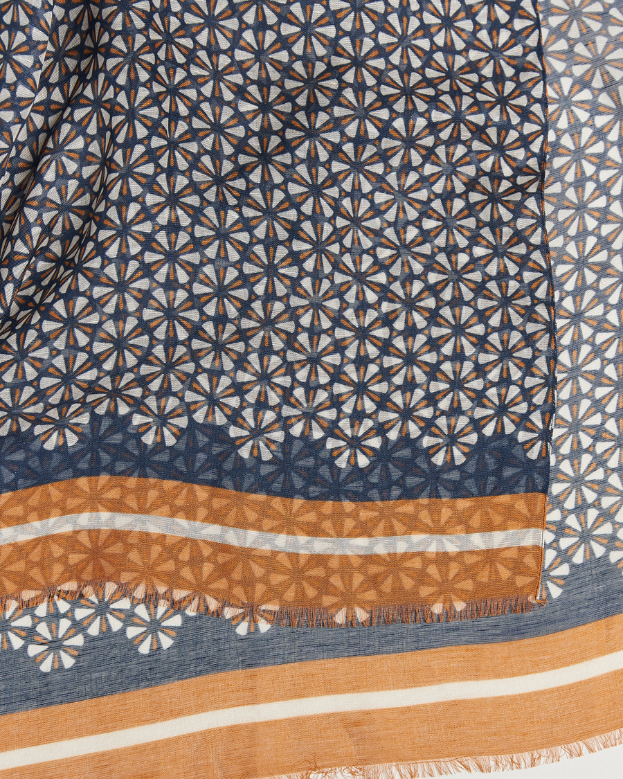 Homme | Altea Printed Linen Scarf Navy/Orange | Altea | Printed Linen Scarf Navy/Orange