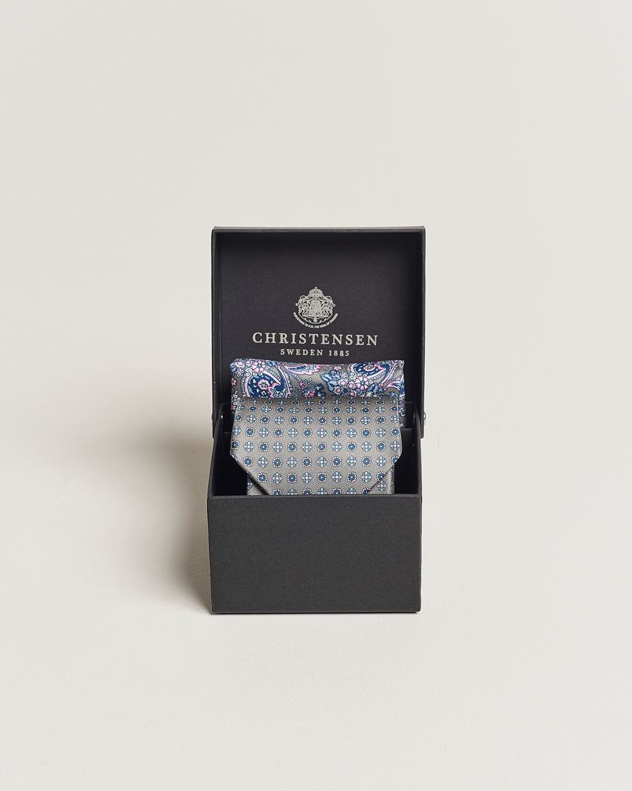 Homme | Amanda Christensen Box Set Silk Twill 8cm Tie With Pocket Square Grey | Amanda Christensen | Box Set Silk Twill 8cm Tie With Pocket Square Grey