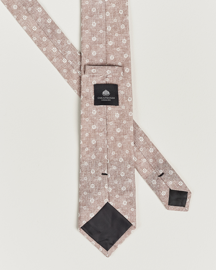 Homme | Amanda Christensen Box Set Printed Linen 8cm Tie With Pocket Square Beige | Amanda Christensen | Box Set Printed Linen 8cm Tie With Pocket Square Beige