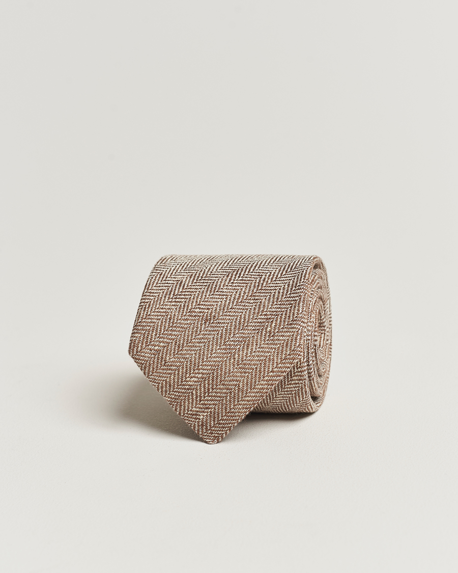 Homme | Amanda Christensen Linen Herringbone 8cm Tie Brown | Amanda Christensen | Linen Herringbone 8cm Tie Brown