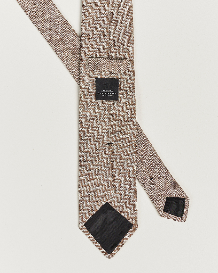 Homme | Amanda Christensen Linen Herringbone 8cm Tie Brown | Amanda Christensen | Linen Herringbone 8cm Tie Brown