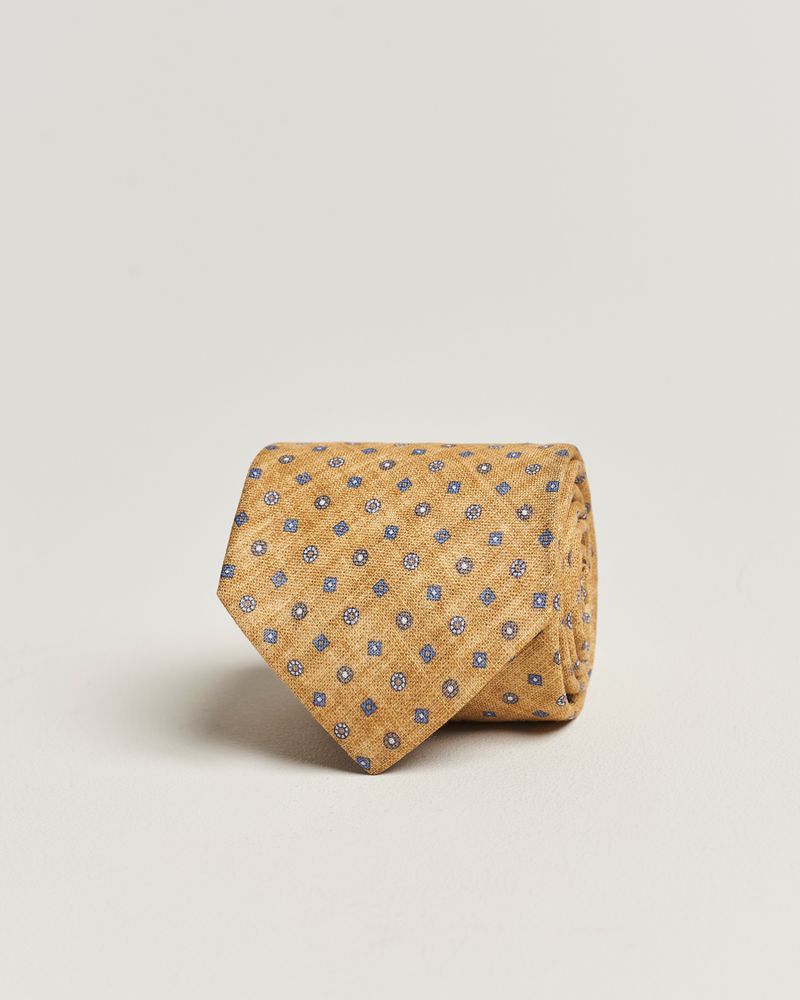 Homme | Amanda Christensen Linen Printed Medallion 8cm Tie Yellow | Amanda Christensen | Linen Printed Medallion 8cm Tie Yellow