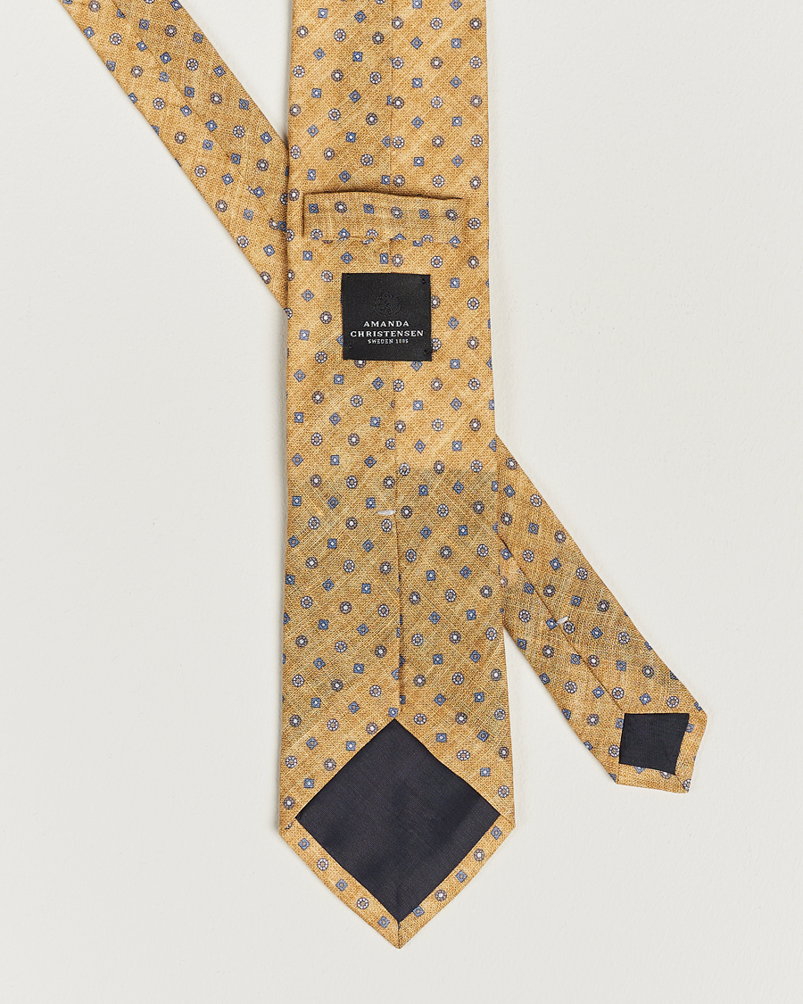 Homme | Amanda Christensen Linen Printed Medallion 8cm Tie Yellow | Amanda Christensen | Linen Printed Medallion 8cm Tie Yellow