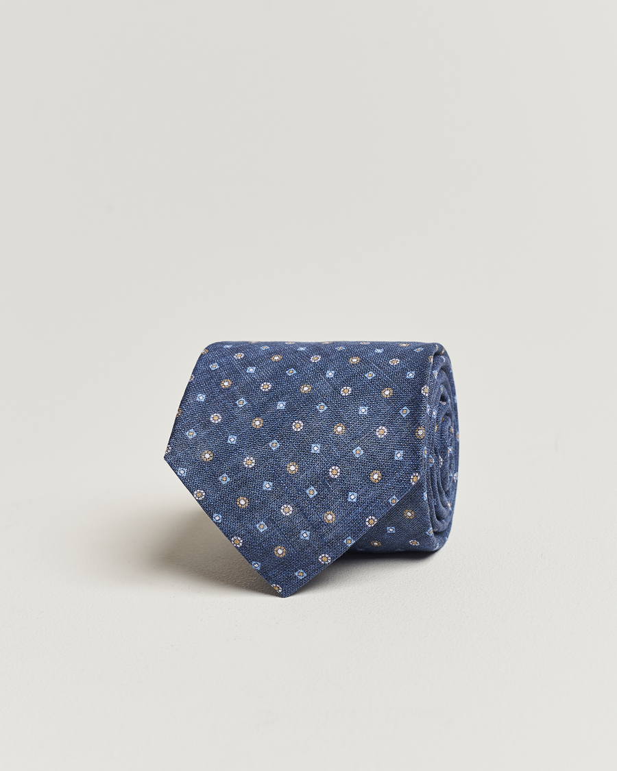Homme | Amanda Christensen Linen Printed Medallion 8cm Tie Navy | Amanda Christensen | Linen Printed Medallion 8cm Tie Navy