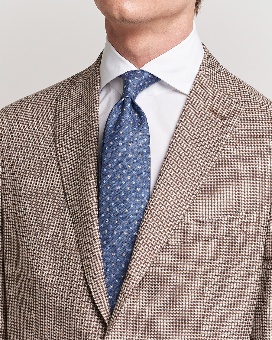 Homme | Amanda Christensen Linen Printed Medallion 8cm Tie Navy | Amanda Christensen | Linen Printed Medallion 8cm Tie Navy