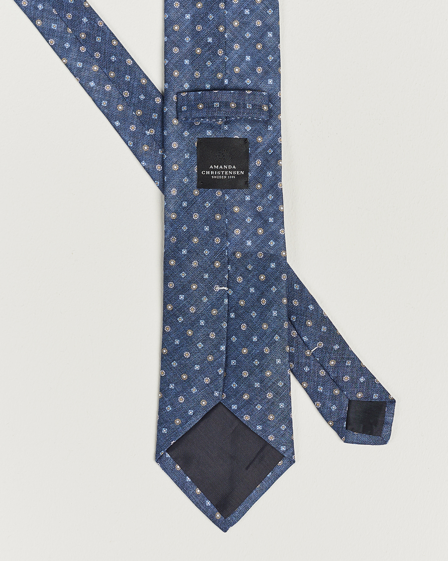 Homme | Amanda Christensen Linen Printed Medallion 8cm Tie Navy | Amanda Christensen | Linen Printed Medallion 8cm Tie Navy