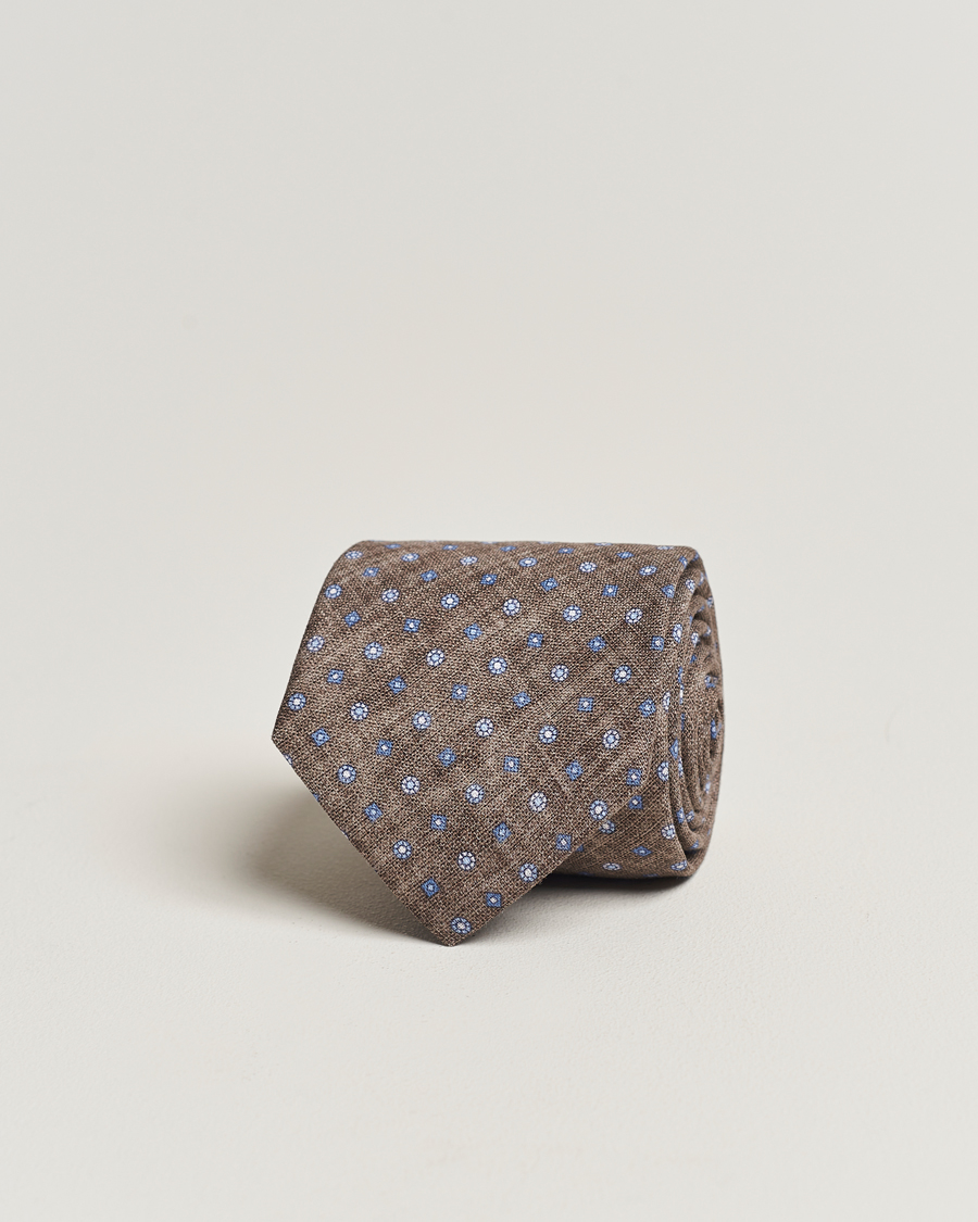Homme | Amanda Christensen Linen Printed Medallion 8cm Tie Brown | Amanda Christensen | Linen Printed Medallion 8cm Tie Brown
