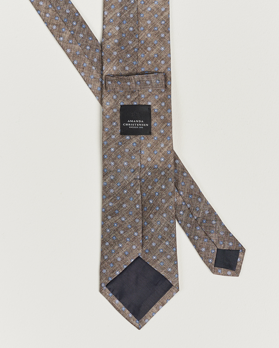 Homme | Amanda Christensen Linen Printed Medallion 8cm Tie Brown | Amanda Christensen | Linen Printed Medallion 8cm Tie Brown