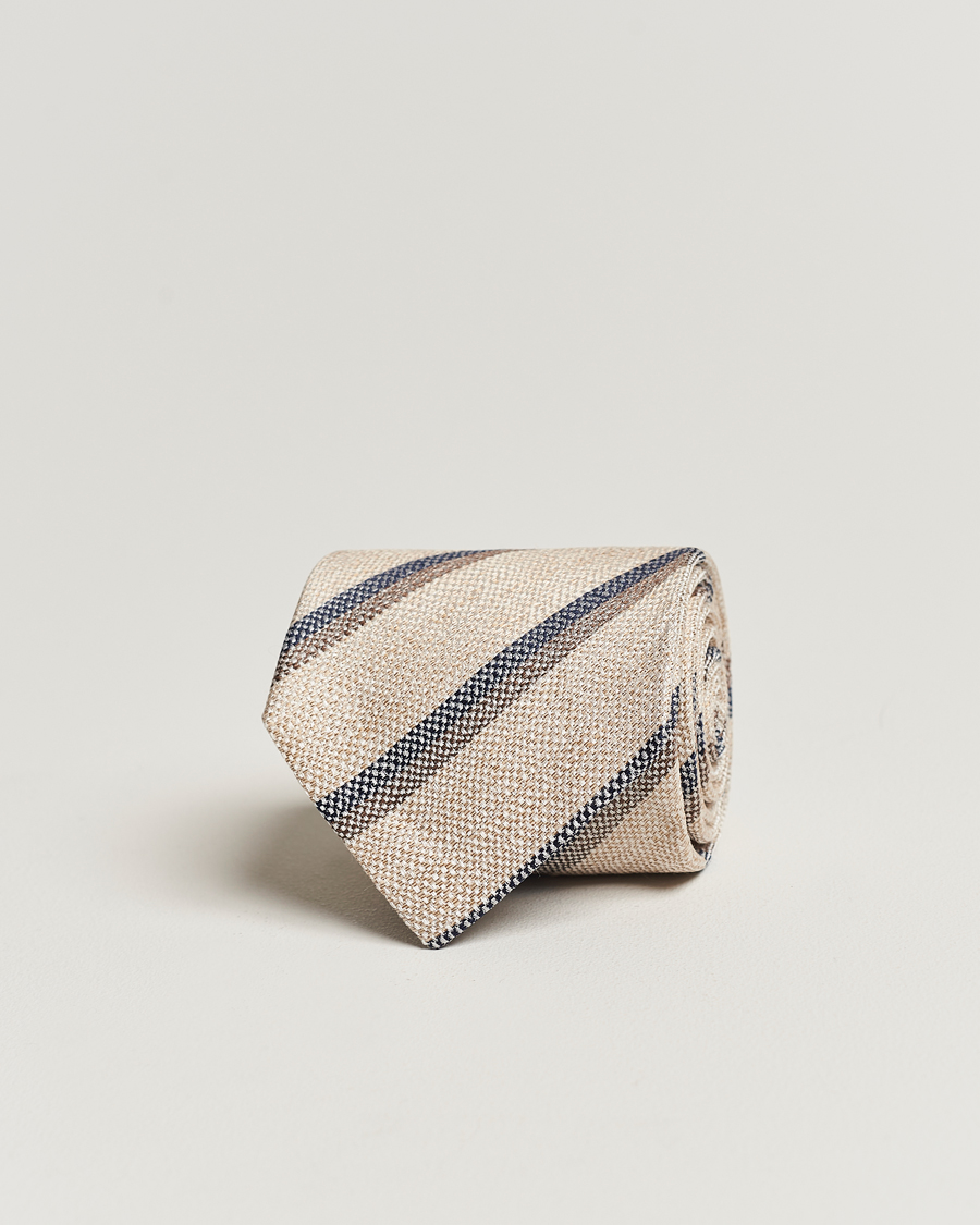 Homme | Amanda Christensen Silk/Linen Striped 8cm Tie Natural | Amanda Christensen | Silk/Linen Striped 8cm Tie Natural
