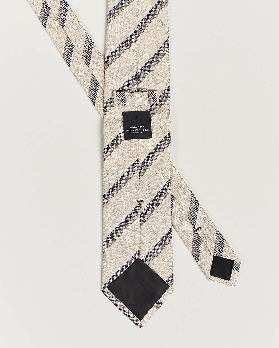 Homme | Amanda Christensen Silk/Linen Striped 8cm Tie Natural | Amanda Christensen | Silk/Linen Striped 8cm Tie Natural