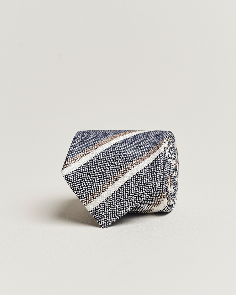 Homme | Amanda Christensen Silk/Linen Striped 8cm Tie Navy | Amanda Christensen | Silk/Linen Striped 8cm Tie Navy