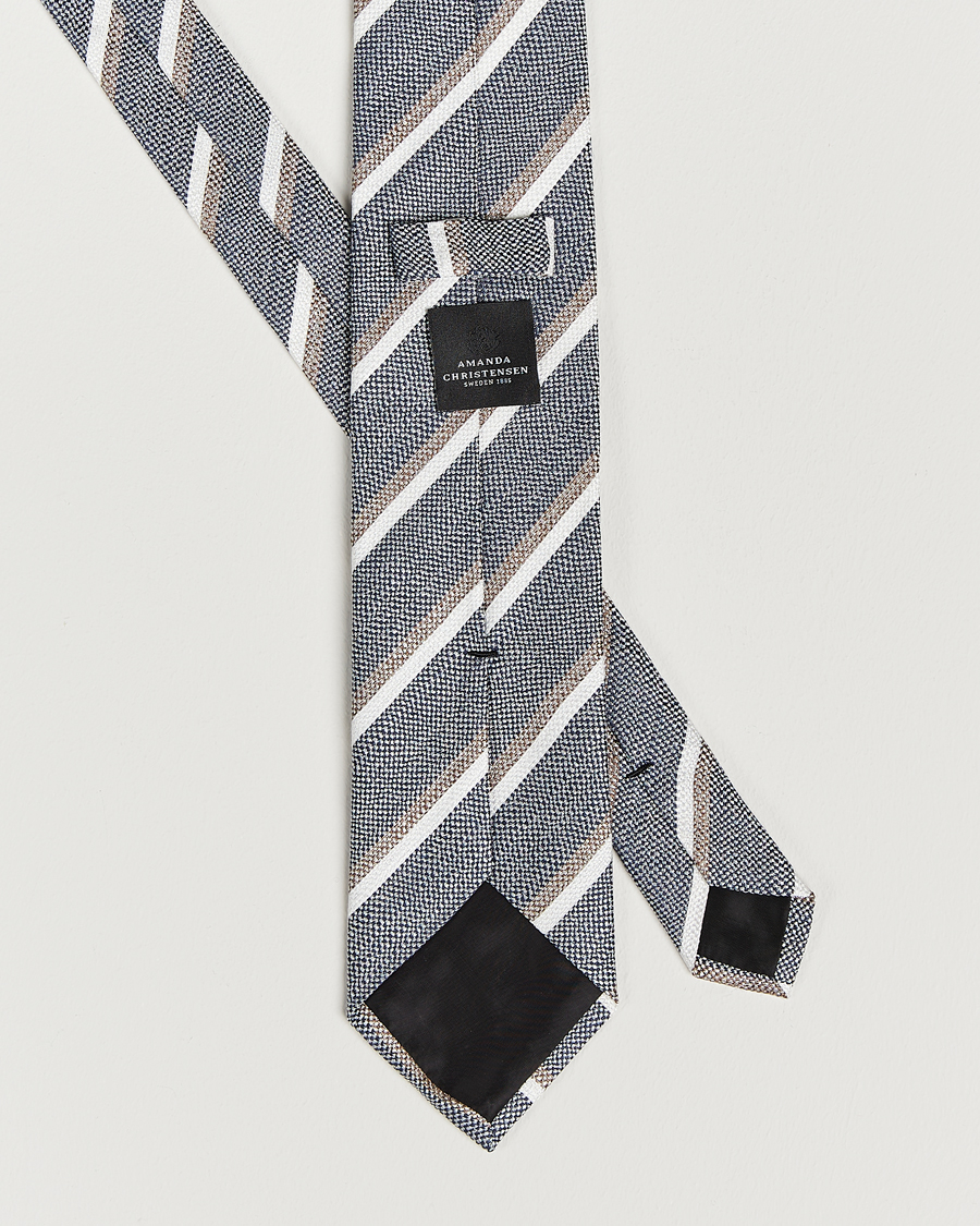 Homme | Amanda Christensen Silk/Linen Striped 8cm Tie Navy | Amanda Christensen | Silk/Linen Striped 8cm Tie Navy
