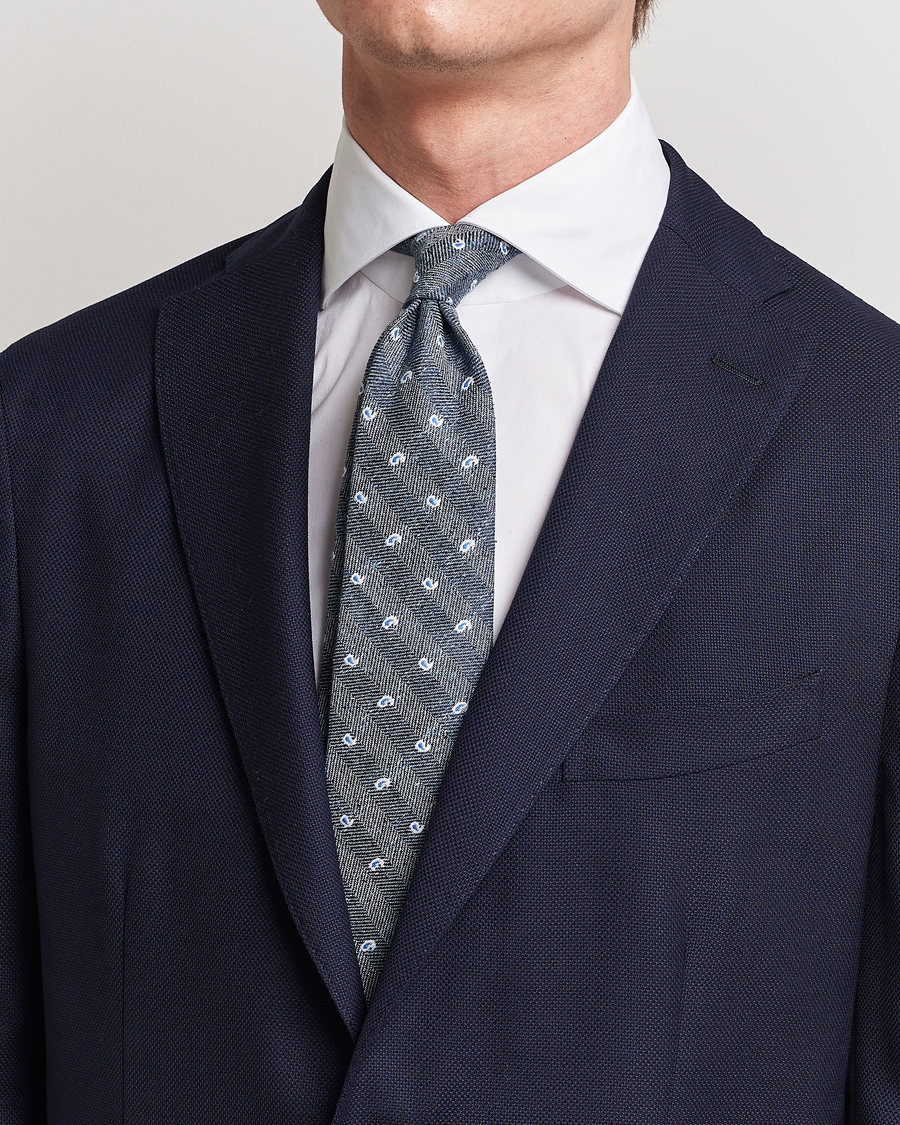 Homme |  | Amanda Christensen | Silk/Linen/Cotton Paisley 8cm Tie Navy