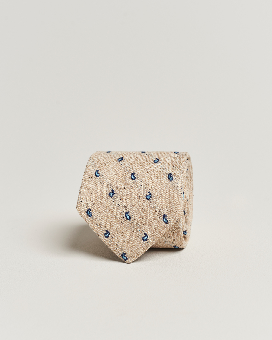 Homme | Amanda Christensen Silk/Linen/Cotton Paisley 8cm Tie Sand | Amanda Christensen | Silk/Linen/Cotton Paisley 8cm Tie Sand