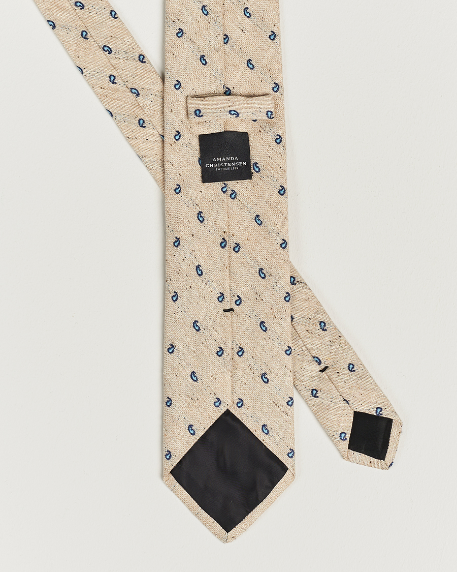 Homme | Amanda Christensen Silk/Linen/Cotton Paisley 8cm Tie Sand | Amanda Christensen | Silk/Linen/Cotton Paisley 8cm Tie Sand