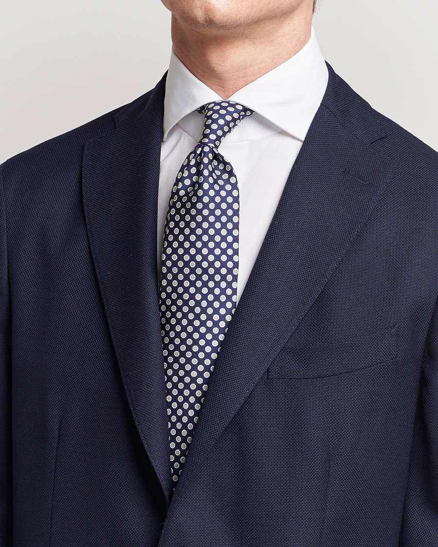 Homme | Amanda Christensen Silk Twill Printed 8cm Tie Navy/Green | Amanda Christensen | Silk Twill Printed 8cm Tie Navy/Green