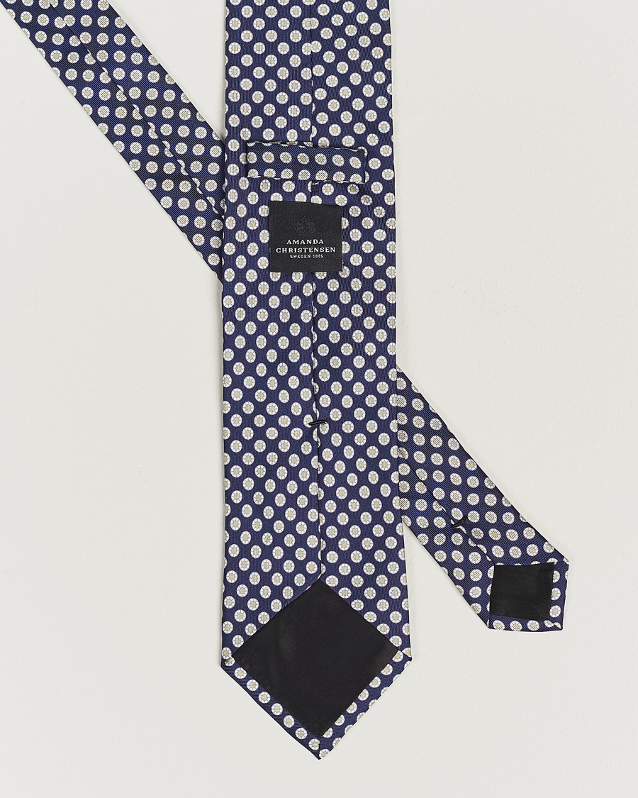 Homme | Amanda Christensen Silk Twill Printed 8cm Tie Navy/Green | Amanda Christensen | Silk Twill Printed 8cm Tie Navy/Green