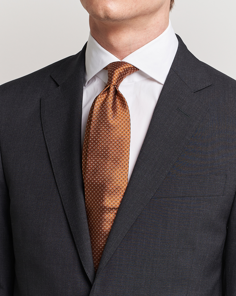 Homme |  | Amanda Christensen | Silk Micro Printed 8cm Tie Rust Orange