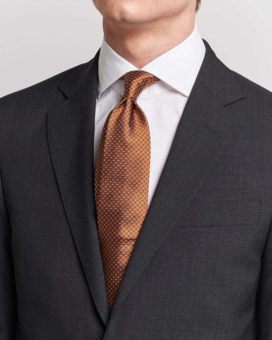 Homme | Amanda Christensen Silk Micro Printed 8cm Tie Rust Orange | Amanda Christensen | Silk Micro Printed 8cm Tie Rust Orange