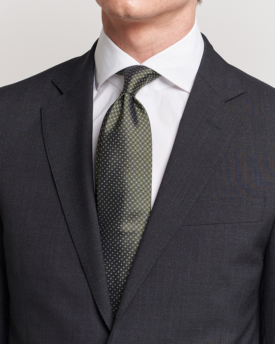 Homme | Amanda Christensen Silk Micro Printed 8cm Tie Olive | Amanda Christensen | Silk Micro Printed 8cm Tie Olive