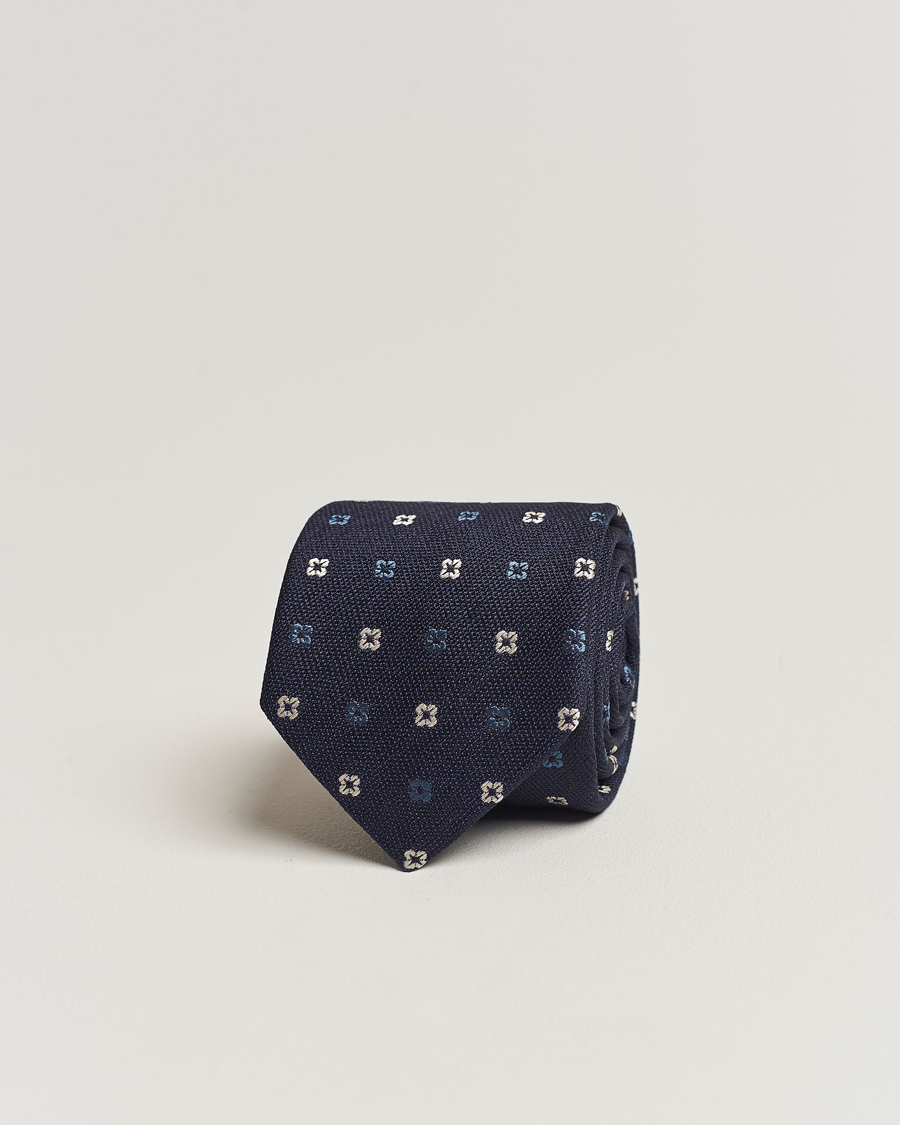Homme | Amanda Christensen Silk Bouclé Flower 8cm Tie Navy | Amanda Christensen | Silk Bouclé Flower 8cm Tie Navy