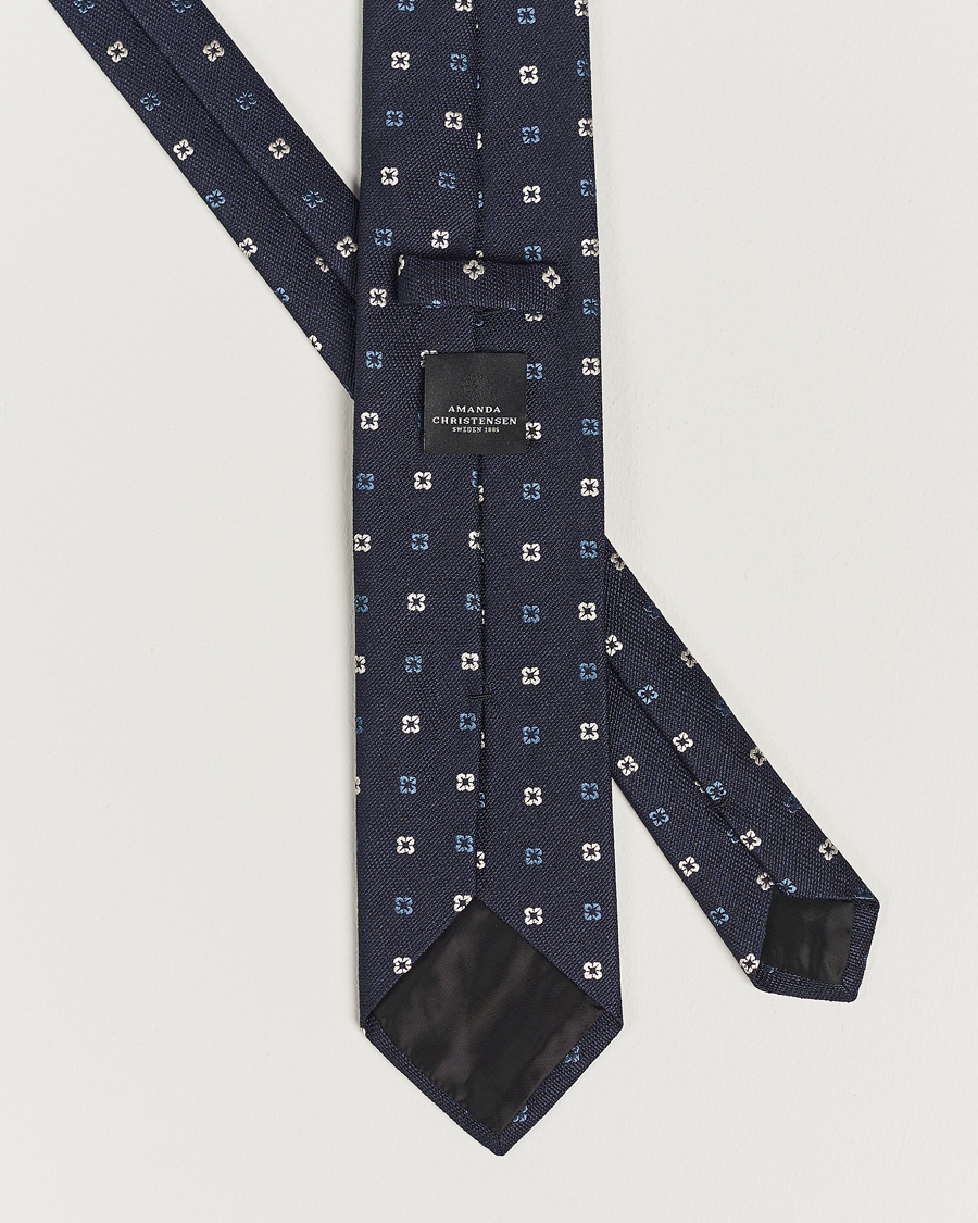 Homme | Amanda Christensen Silk Bouclé Flower 8cm Tie Navy | Amanda Christensen | Silk Bouclé Flower 8cm Tie Navy