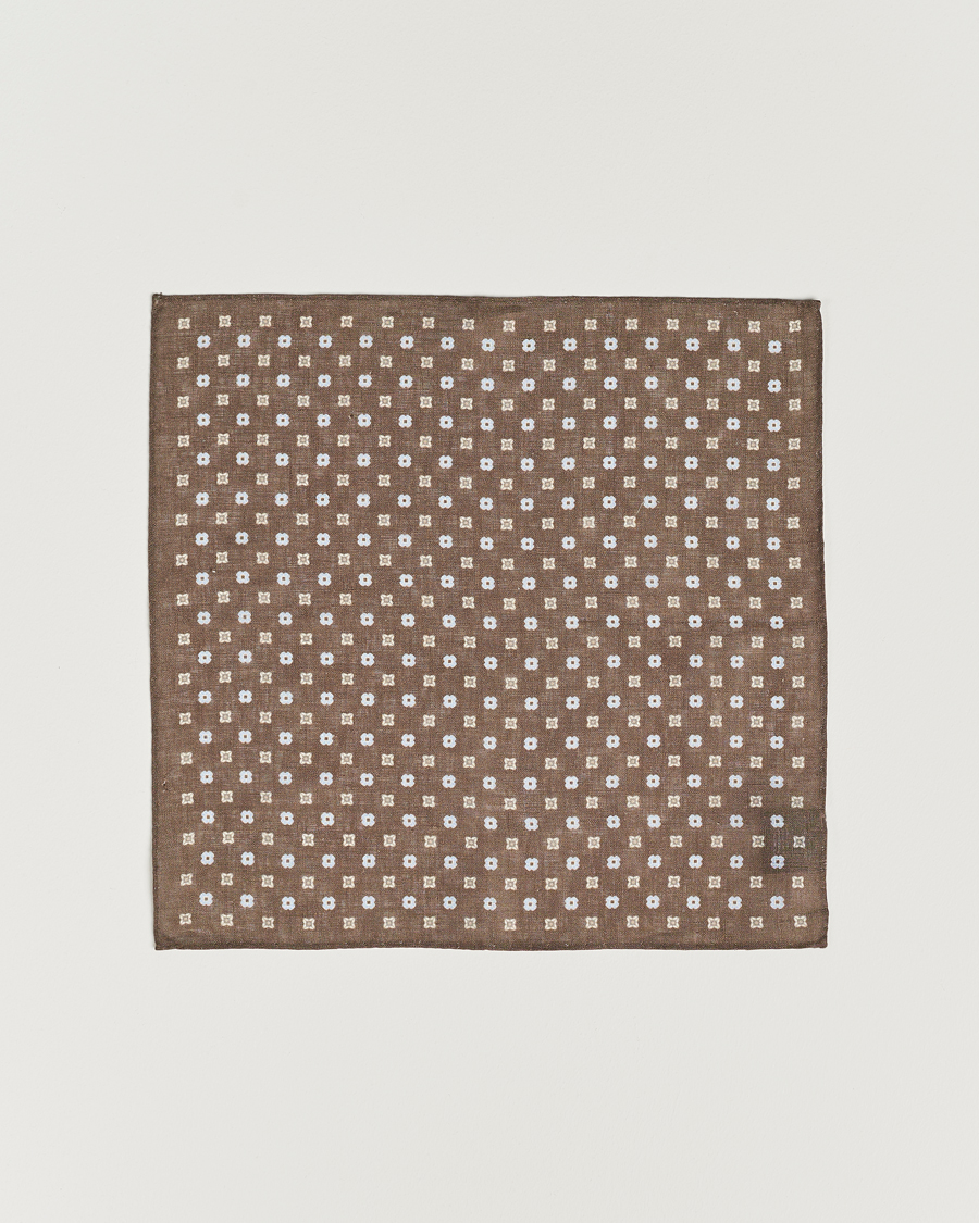 Homme | Amanda Christensen Linen Printed Flower Pocket Square Brown | Amanda Christensen | Linen Printed Flower Pocket Square Brown