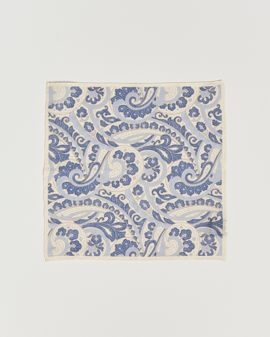 Homme | Amanda Christensen Linen Printed Large Paisley Pocket Square Cream | Amanda Christensen | Linen Printed Large Paisley Pocket Square Cream