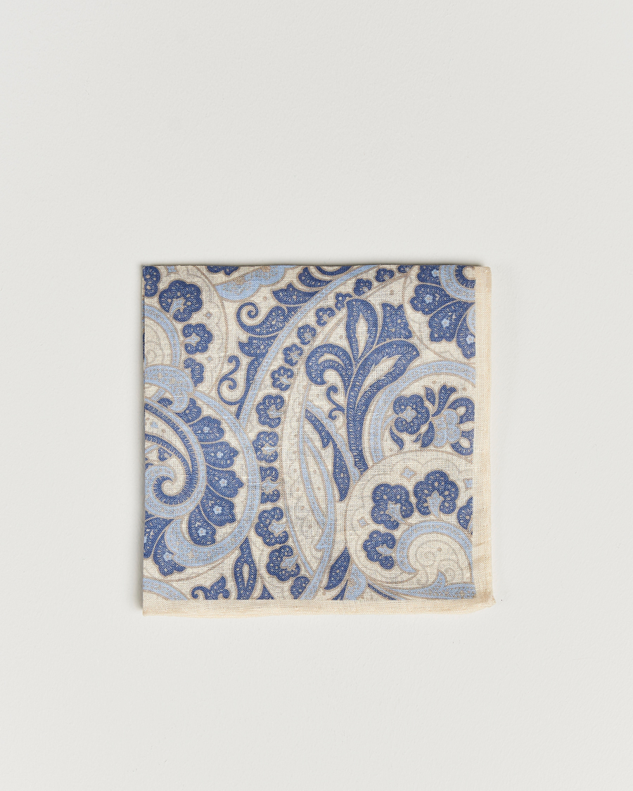 Homme | Amanda Christensen Linen Printed Large Paisley Pocket Square Cream | Amanda Christensen | Linen Printed Large Paisley Pocket Square Cream