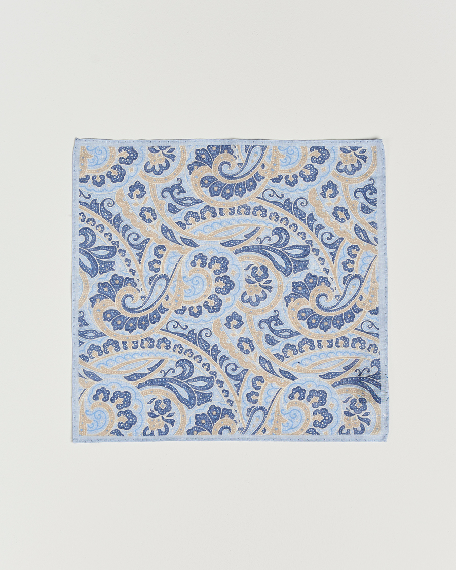 Homme | Amanda Christensen Linen Printed Large Paisley Pocket Square Blue | Amanda Christensen | Linen Printed Large Paisley Pocket Square Blue