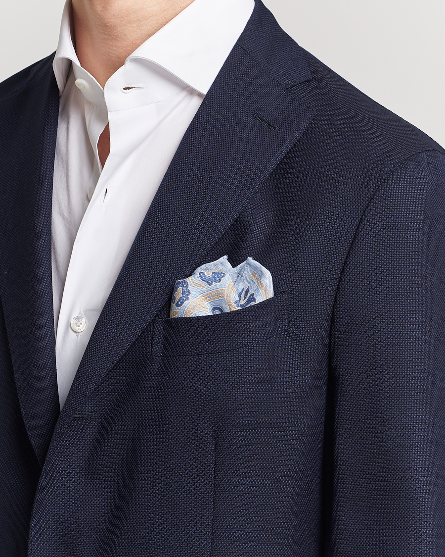 Homme | Amanda Christensen Linen Printed Large Paisley Pocket Square Blue | Amanda Christensen | Linen Printed Large Paisley Pocket Square Blue