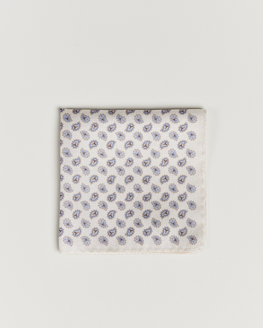 Homme | Amanda Christensen Silk Oxford Printed Paisley Pocket Square White | Amanda Christensen | Silk Oxford Printed Paisley Pocket Square White