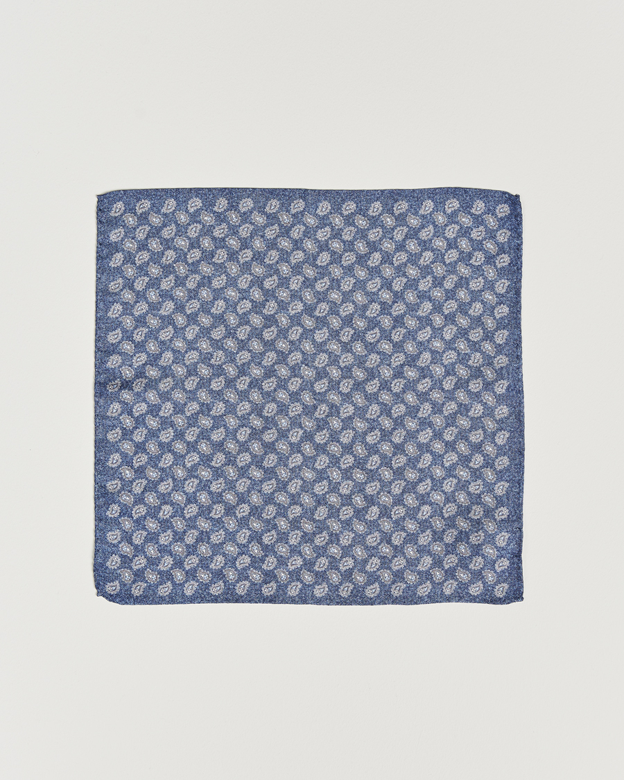 Homme | Amanda Christensen Silk Oxford Printed Paisley Pocket Square Navy | Amanda Christensen | Silk Oxford Printed Paisley Pocket Square Navy