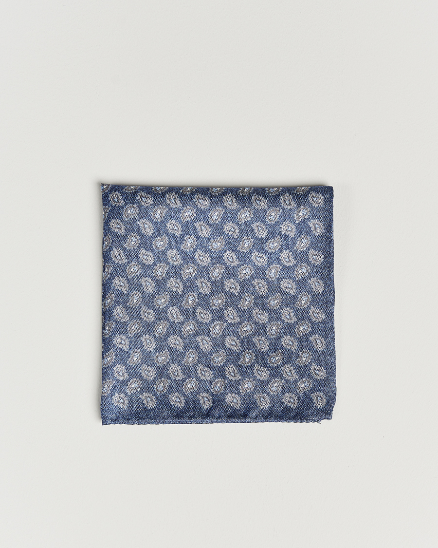 Homme | Amanda Christensen Silk Oxford Printed Paisley Pocket Square Navy | Amanda Christensen | Silk Oxford Printed Paisley Pocket Square Navy