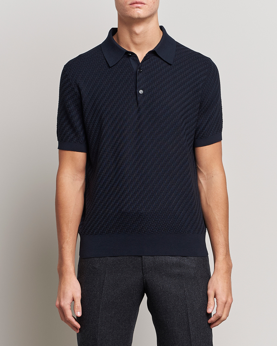 Homme | Pulls Et Tricots | Brioni | Basket Stitch Knitted Polo Navy