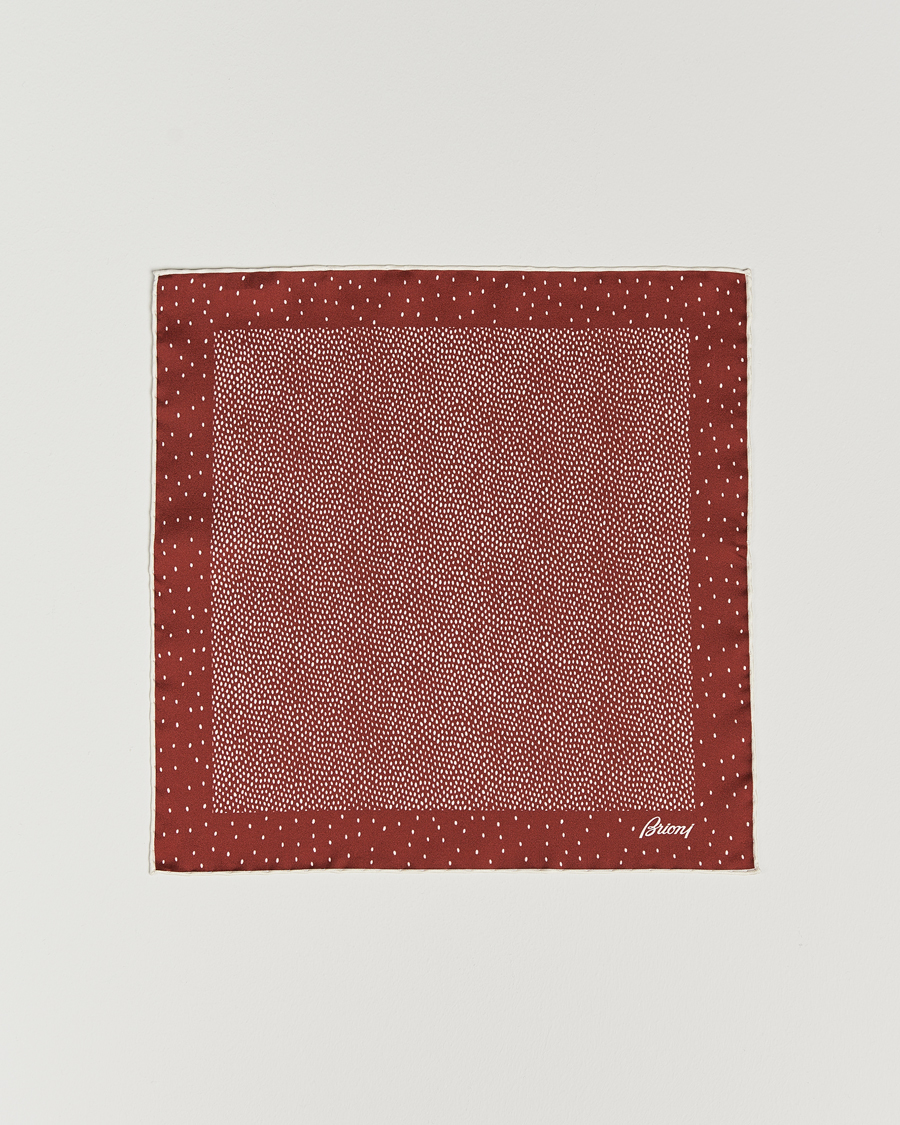 Homme | Brioni Printed Silk Pocket Square White/Red | Brioni | Printed Silk Pocket Square White/Red