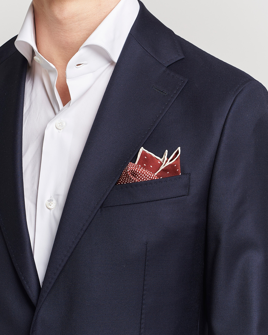 Homme | Brioni Printed Silk Pocket Square White/Red | Brioni | Printed Silk Pocket Square White/Red