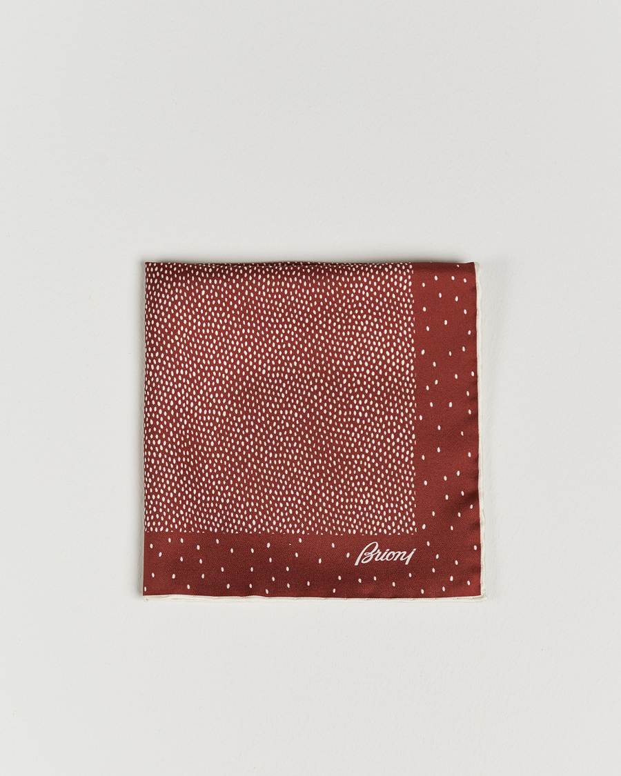 Homme | Brioni Printed Silk Pocket Square White/Red | Brioni | Printed Silk Pocket Square White/Red