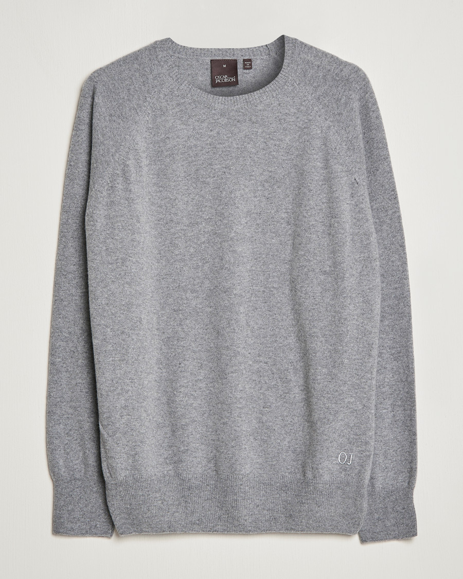 Homme | Pulls Et Tricots | Oscar Jacobson | Gustaf Lambswool Raglan Crew Neck Light Grey