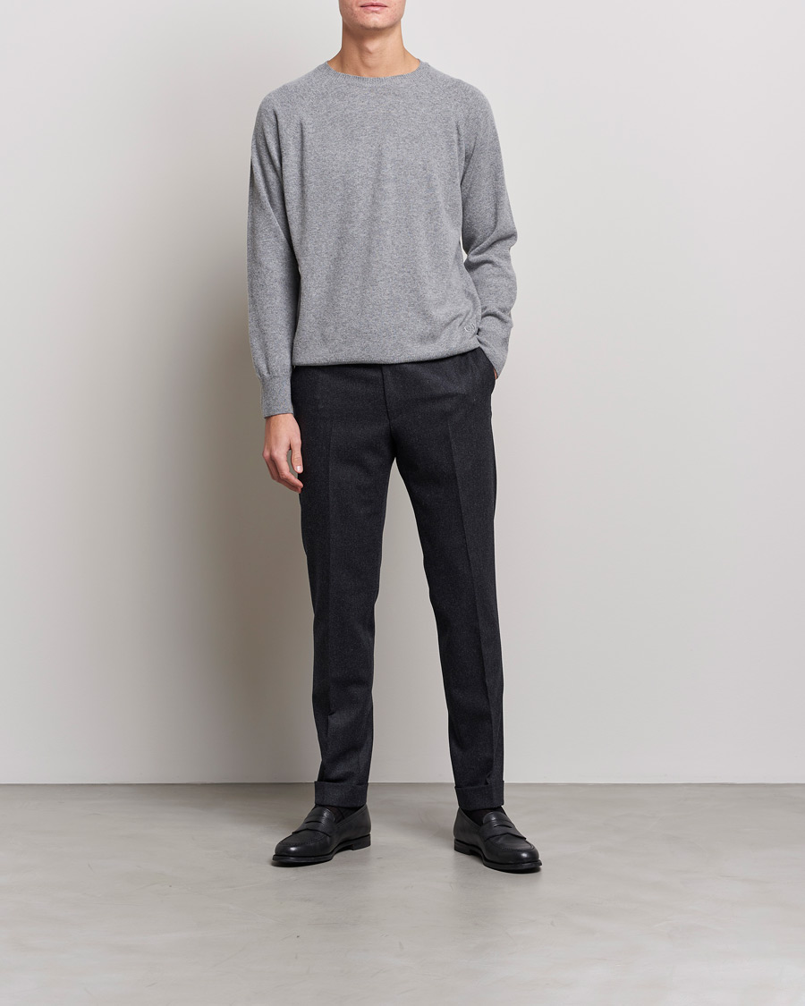 Homme | Pulls Et Tricots | Oscar Jacobson | Gustaf Lambswool Raglan Crew Neck Light Grey