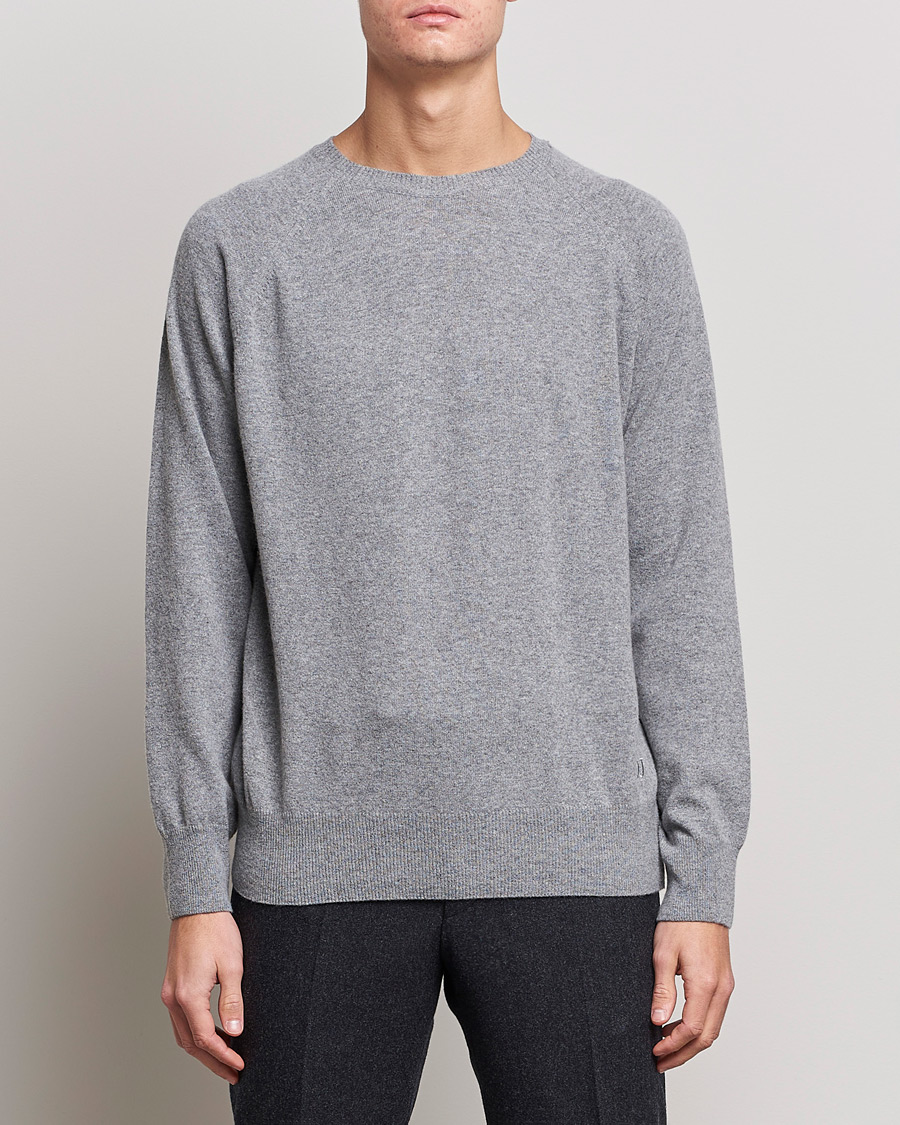 Homme | Pulls Et Tricots | Oscar Jacobson | Gustaf Lambswool Raglan Crew Neck Light Grey