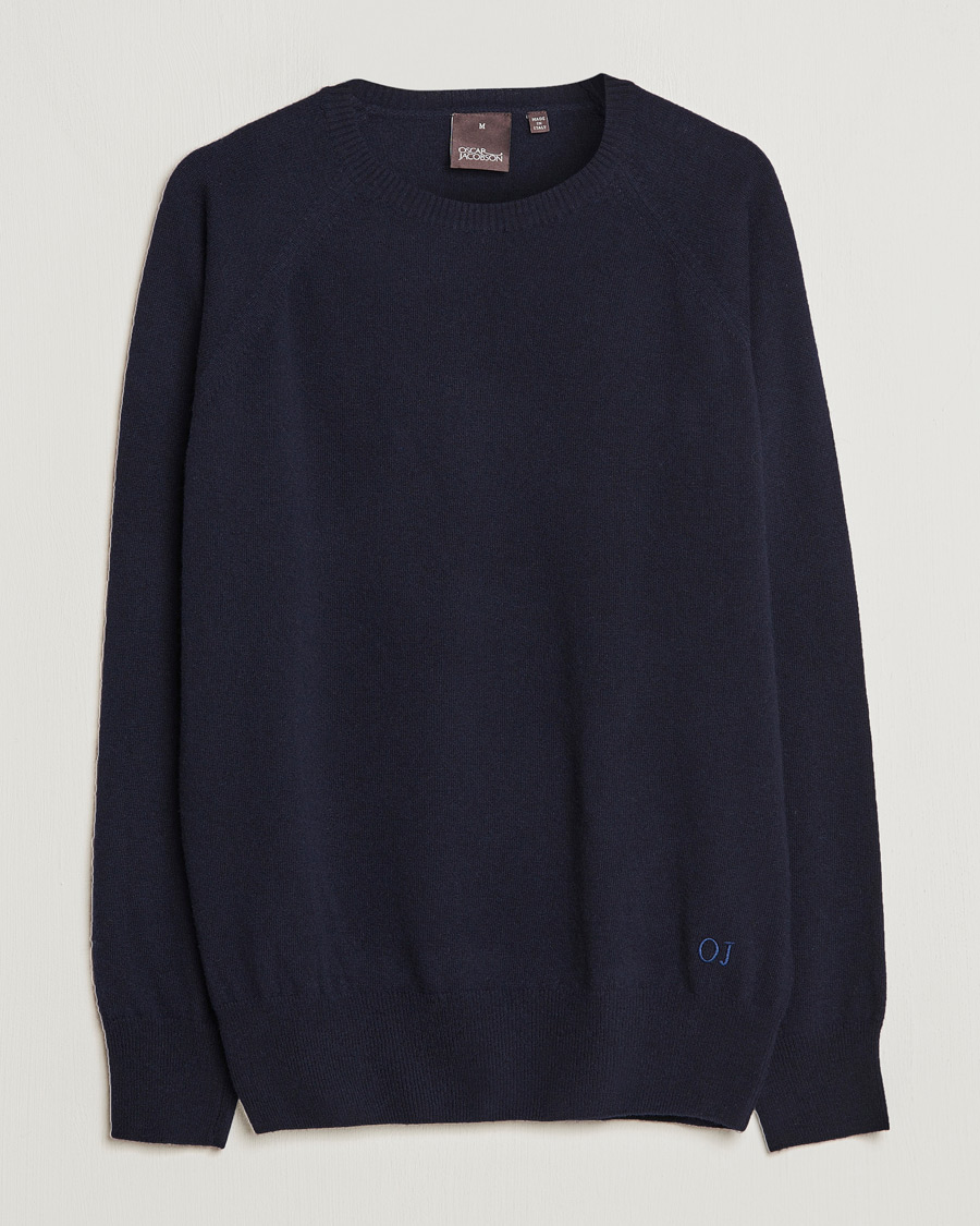 Homme | Pulls Et Tricots | Oscar Jacobson | Gustaf Lambswool Raglan Crew Neck Navy