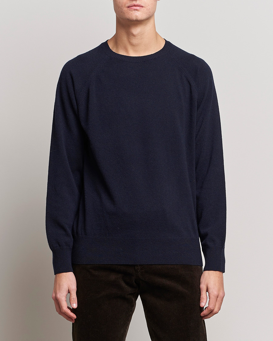 Homme | Pulls Et Tricots | Oscar Jacobson | Gustaf Lambswool Raglan Crew Neck Navy
